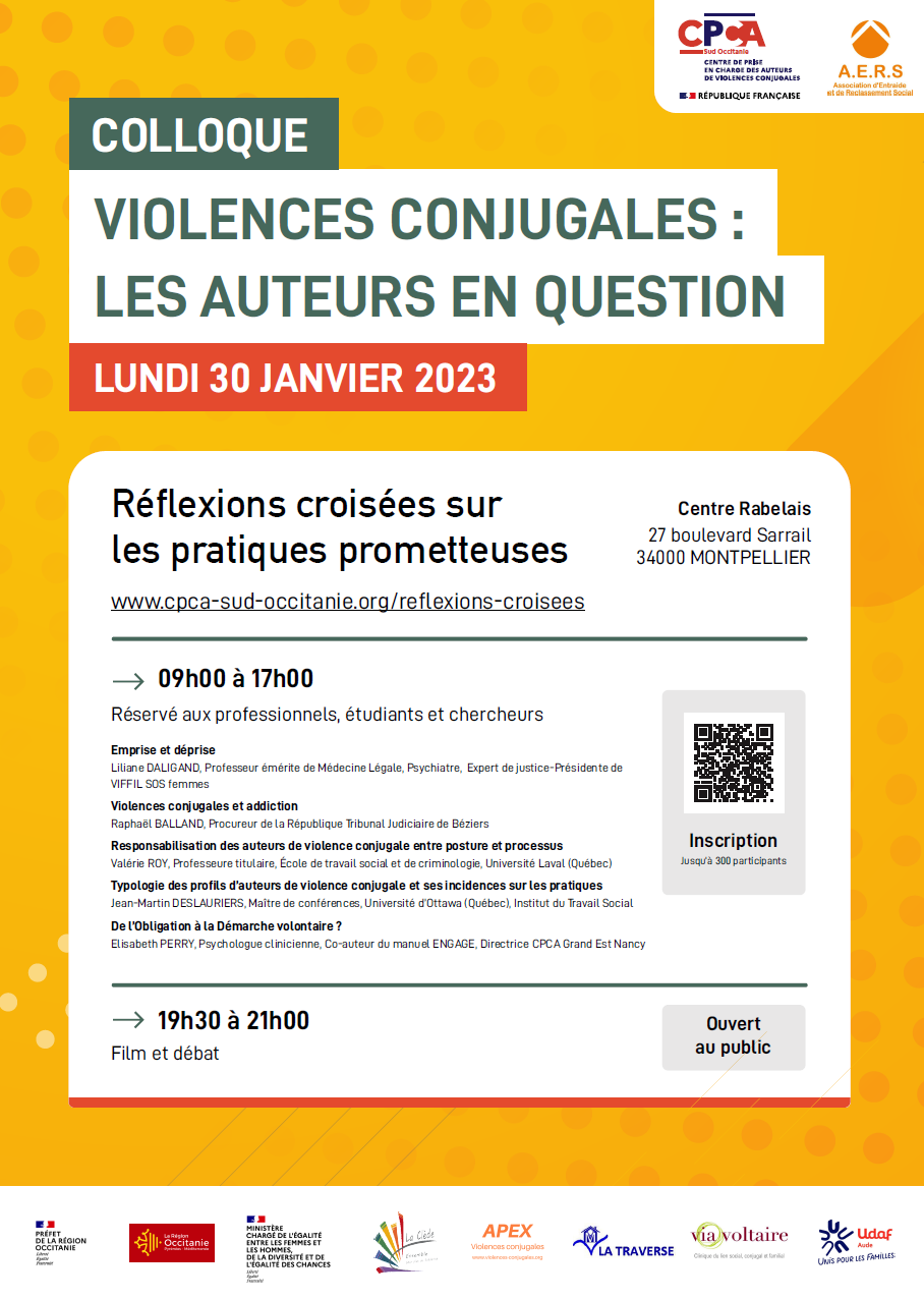Colloque 30 janvier 2023 - Journ&eacute;e de r&eacute;flexion sur la prise en charge des auteurs de violences conjugales
